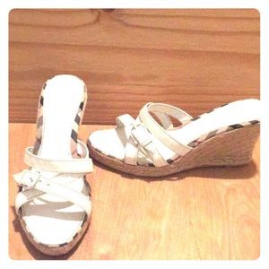 Burberry white patent leather wedge espadrilles